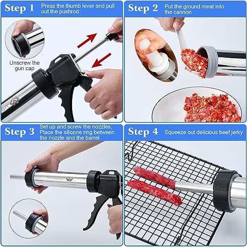 Stainless Steel Beef Jerky Gun Kit & Sausage Stuffer - 3rd Gen 2.1 LB Capacity