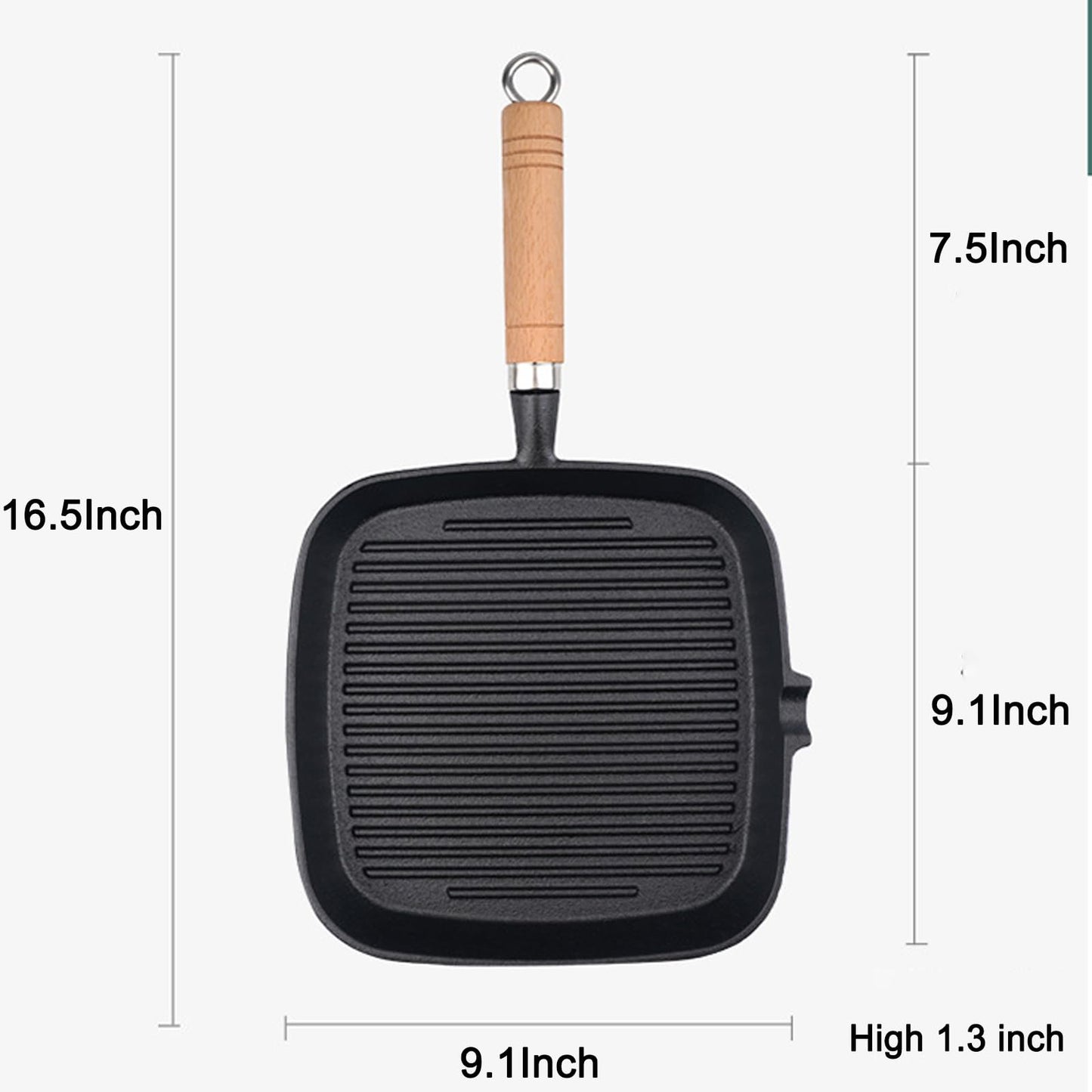 JUSTUP Nonstick Frying Pan,9.1 Inch Pre-Seasoned Cast Iron Square Grill Pan with Diversion Port,Steak Pot Breakfast Skillet for Bacon,Steak and Burgers (Black)