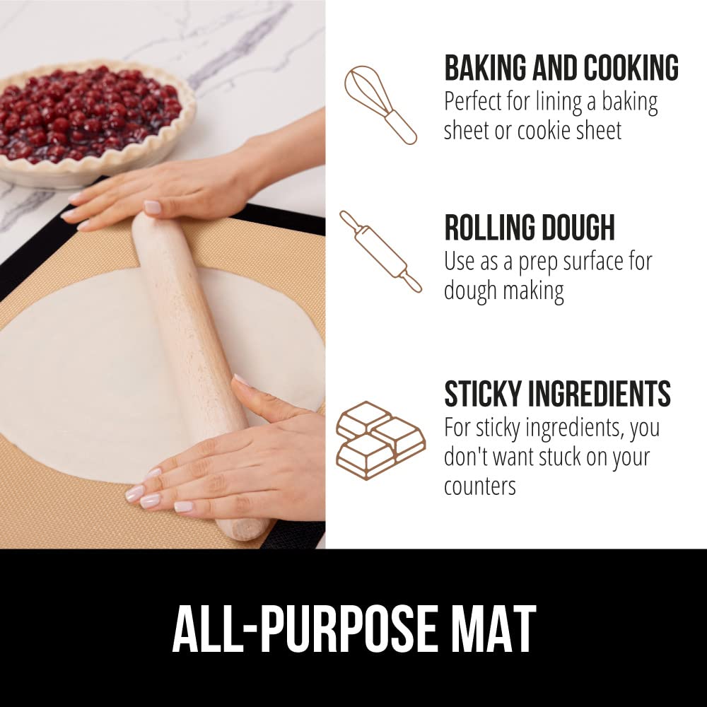 GORILLA GRIP Food Grade Reusable Nonstick Silicone Baking Mat, 16.5x11.87, Half Sheet 2PK, Oven Safe Cookie Sheet Liners, Up to 500 Degrees, No Mess Easy Clean Pastry Mats, Kitchen Essentials, Red