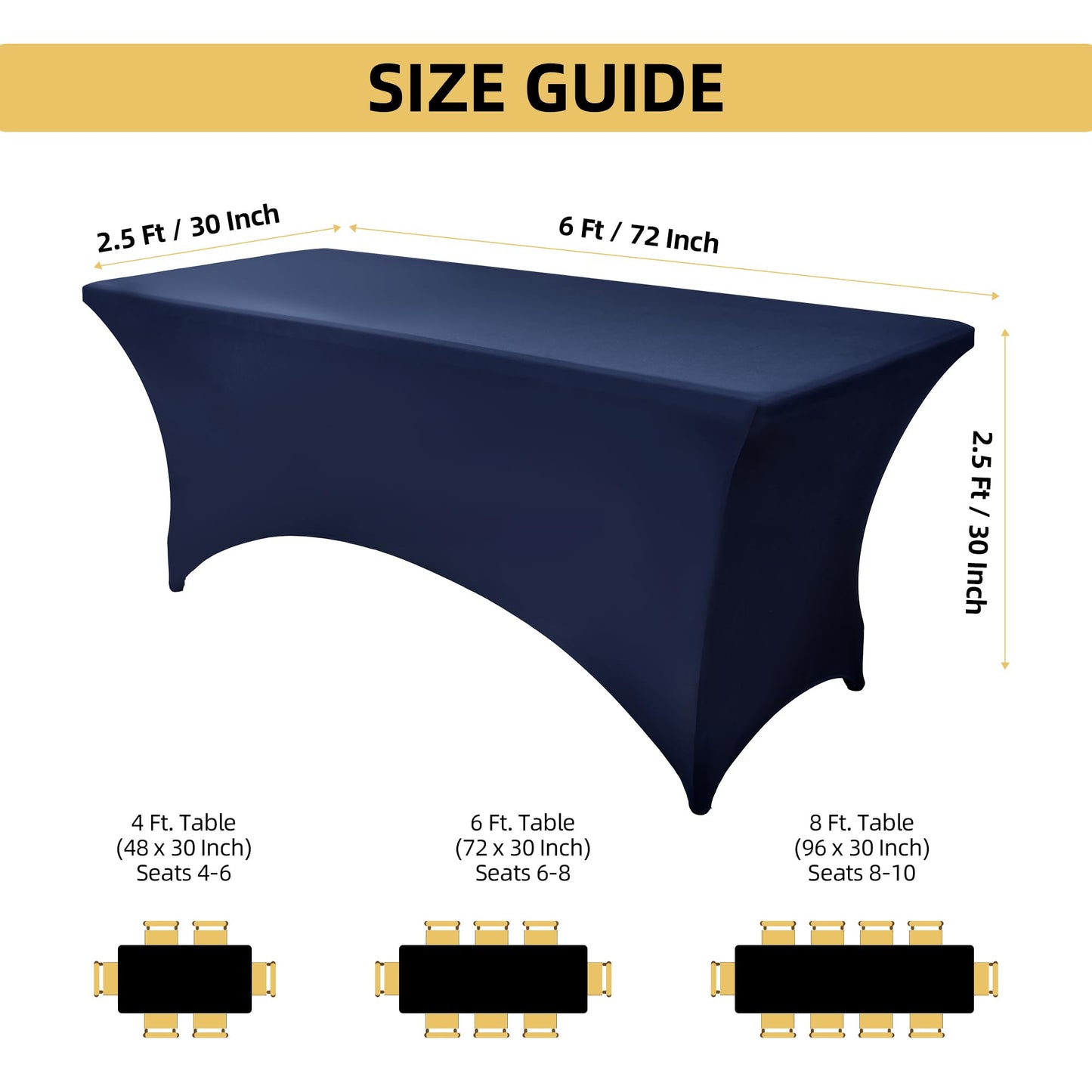 ZarzaaSik 2-Pack 6ft Spandex Table Covers for Rectangle Standard Folding Tables - Wrinkle Resistant Stretch Tablecloths - Ultimate Fitted Table Protector for Parties, Trade Shows, Banquet