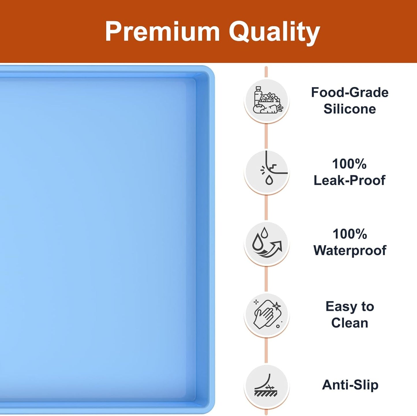Ukeetap Extra Thick Silicone Dog & Cat Food Mat - Waterproof, Non-Slip, 19” x 12”, Blue