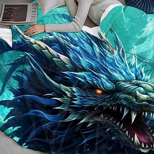 Blue Dragon2 Flannel Blanket for Kids 40x50 Inches - Soft Sofa Bed Throw Gift
