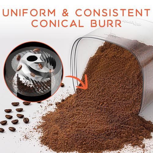 Ollygrin Black/Silver Electric Conical Burr Coffee Grinder - 30 Settings, Anti-Static Compact Home Use