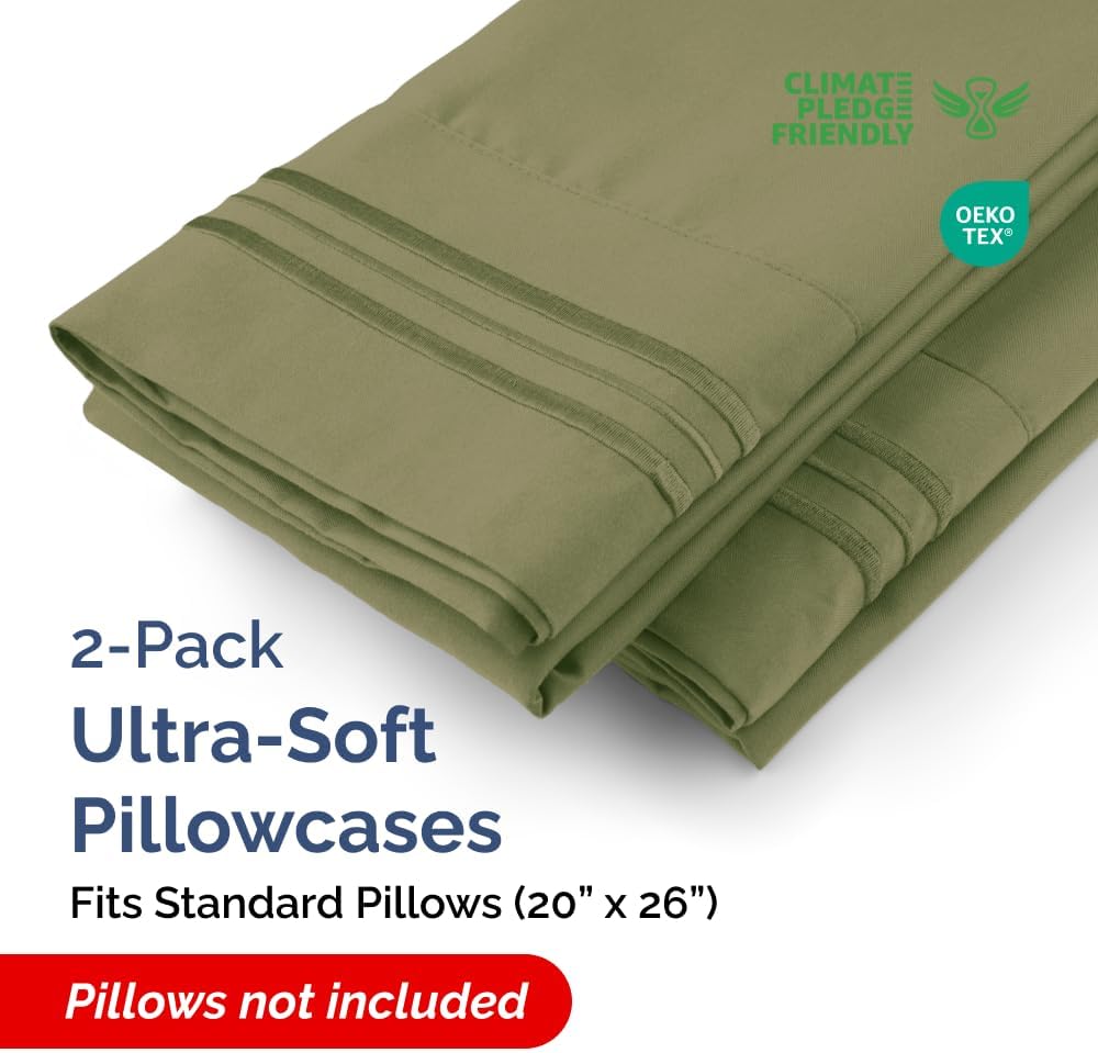 Standard Pillow Cases Set of 2 | Soft Hotel Quality Covers - Comfy, Wrinkle-Free, Stain & Fade Resistant - Sage Green