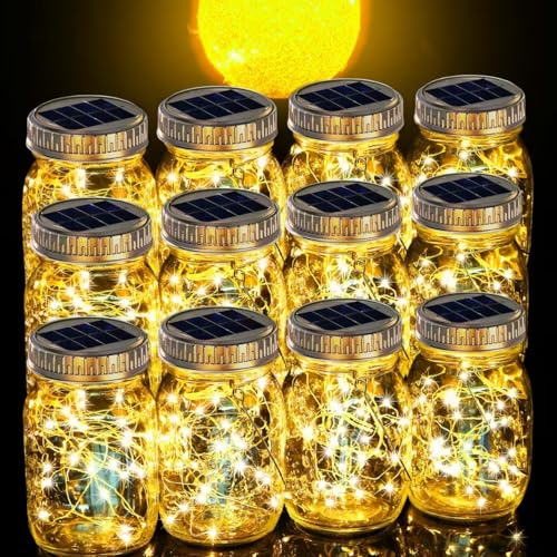 12 Pack Solar Mason Jar Lanterns Outdoor Waterproof Garden Lights - Variation of THIS listing