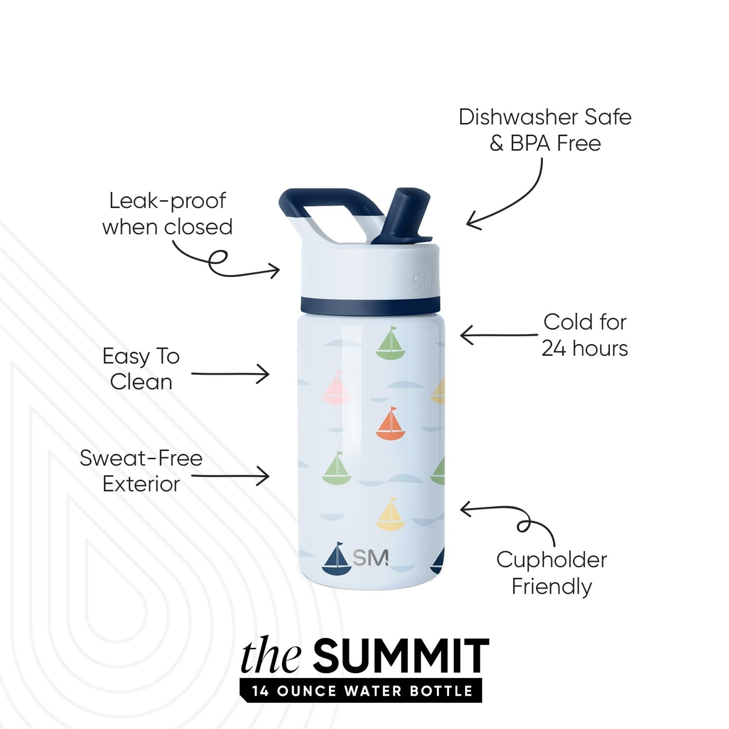 Simple Modern Kids Summit Water Bottle with Straw Lid | 14oz Stainless Steel Cup Insulated Tumbler Tumbler for Boys, Girls, School | Ships at Sea