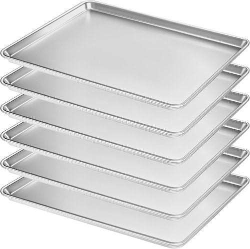 Bastwe Baking Sheet Pan - Full Size Commercial Quality Aluminum Cookie Tray | 26 x 18 Inch, 6 Pack
