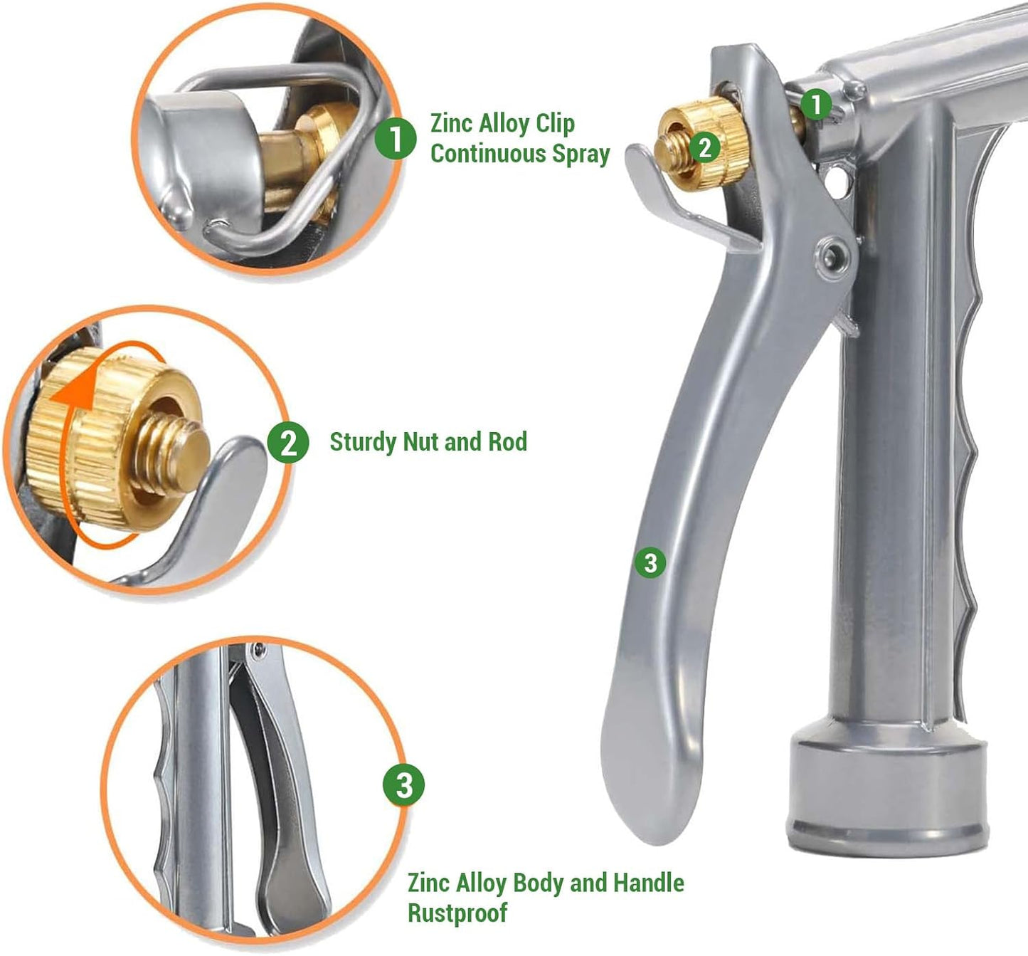 Skiennix Heavy Duty Metal Garden Hose Nozzle - Adjustable Spray Patterns for Lawn, Car & Pet Care