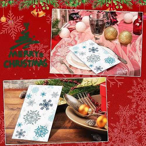 PerKoop 200 Pcs Christmas Snowflake Paper Napkins 4.3 x 7.9 Inches Festive Disposable Party Towels
