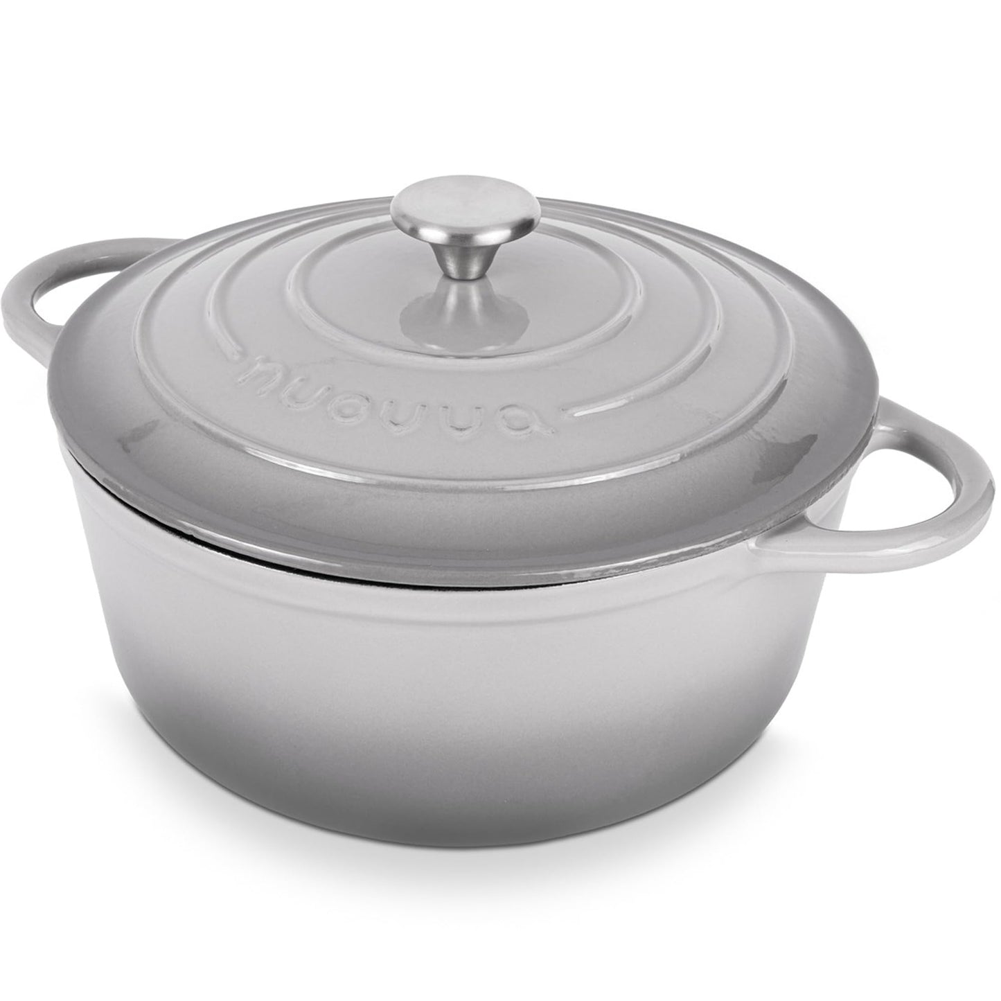 Nuovva Enamelled Cast Iron Dutch Oven Pot with Lid – 6.4 Quart Non Stick Casserole Pot – Heavy Duty & Oven Safe up to 500° F for Bread Baking, Braising, Stews, Roasting – 28cm Grey