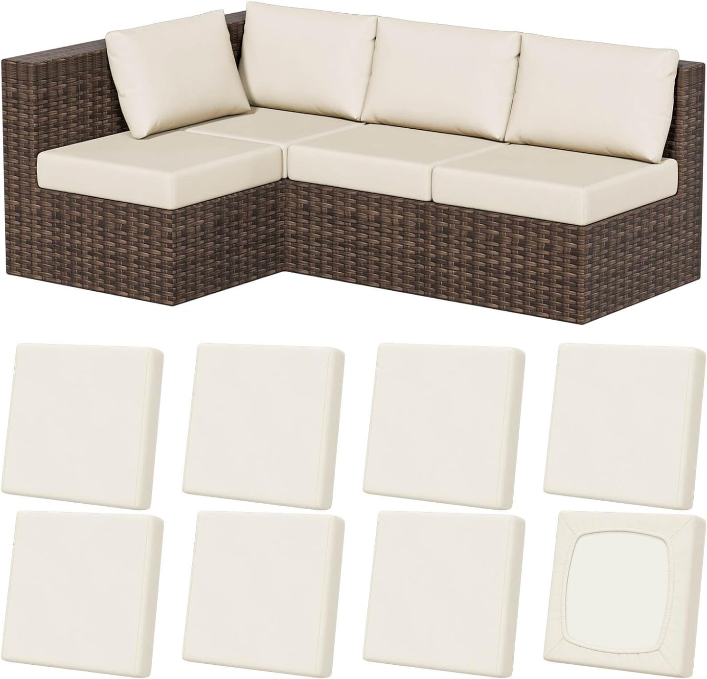 Skiennix 8Pcs Stretch Patio Cushion Covers - Washable Outdoor Sofa Slipcovers for Furniture Protection