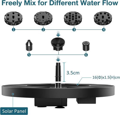 AISITIN Solar Bird Bath Fountain - 6 Nozzles for Outdoor Use | Solar Powered Floating Water Pump