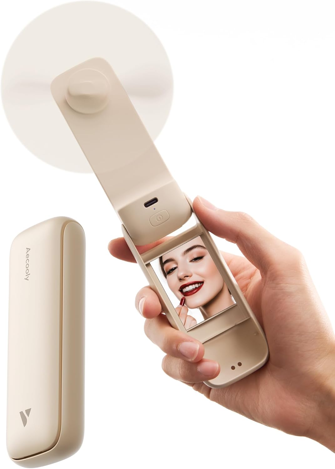 Aecooly Slim Portable Fan - Compact Design with Built-In Mirror for On-the-Go Use