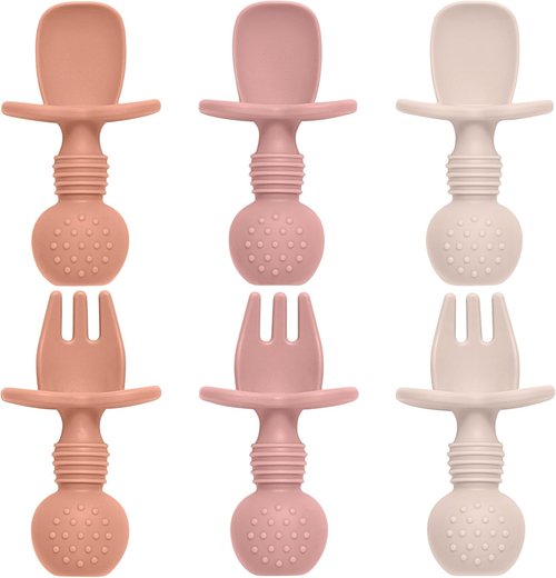 Eascrozn Baby Spoons & Forks Set - 6 Pack Silicone Utensils for Self-Feeding | BPA-Free, Dishwasher Safe