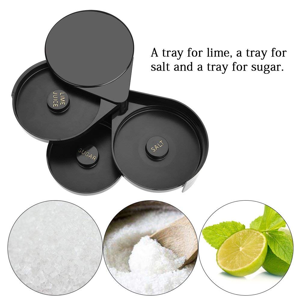 Margarita Salt Rimmer Set, 3 Tier Bar Glass Rimmer Bartender Tool for Margarita and Cocktail Salt Box Container