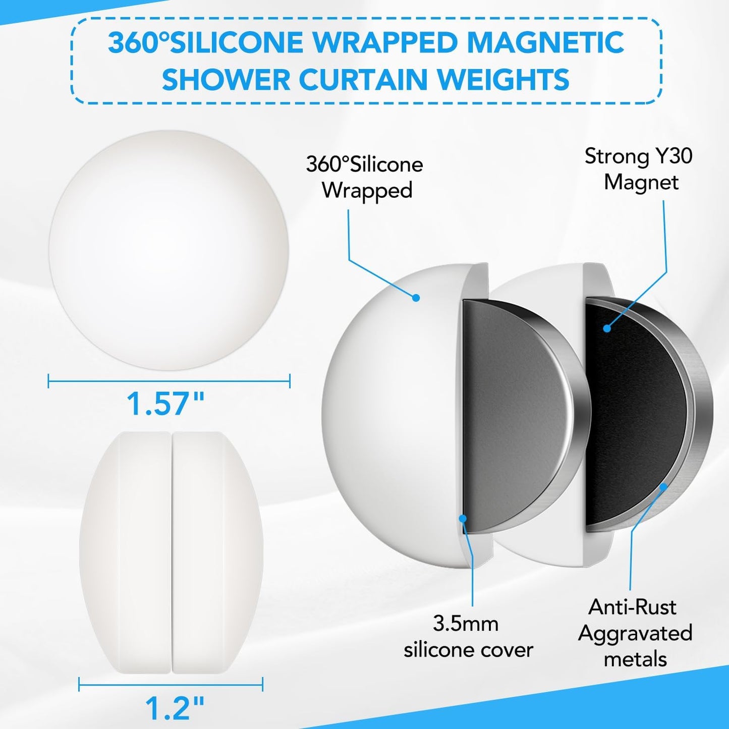 Skiennix Shower Curtain Weights - Heavy-Duty Silicone Magnets to Prevent Blowing | 8 Pcs Set