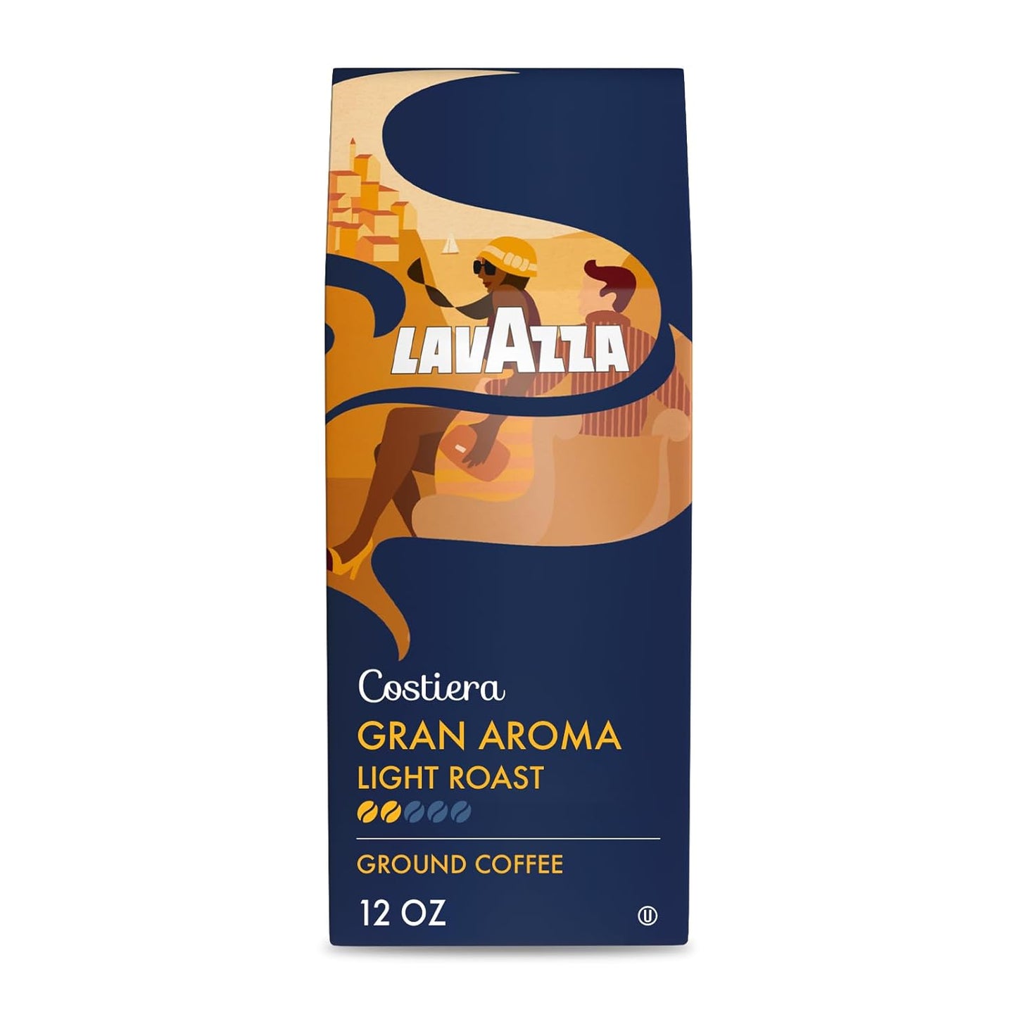 Lavazza Costiera Gran Aroma Ground Coffee - Smooth Light Roast, 100% Arabica, 12oz Bag | Ideal for Drip Brewers