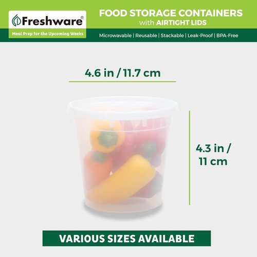 Freshware Food Storage Containers - 24 Oz BPA-Free Plastic Deli Containers | Leakproof & Stackable, 48 Count