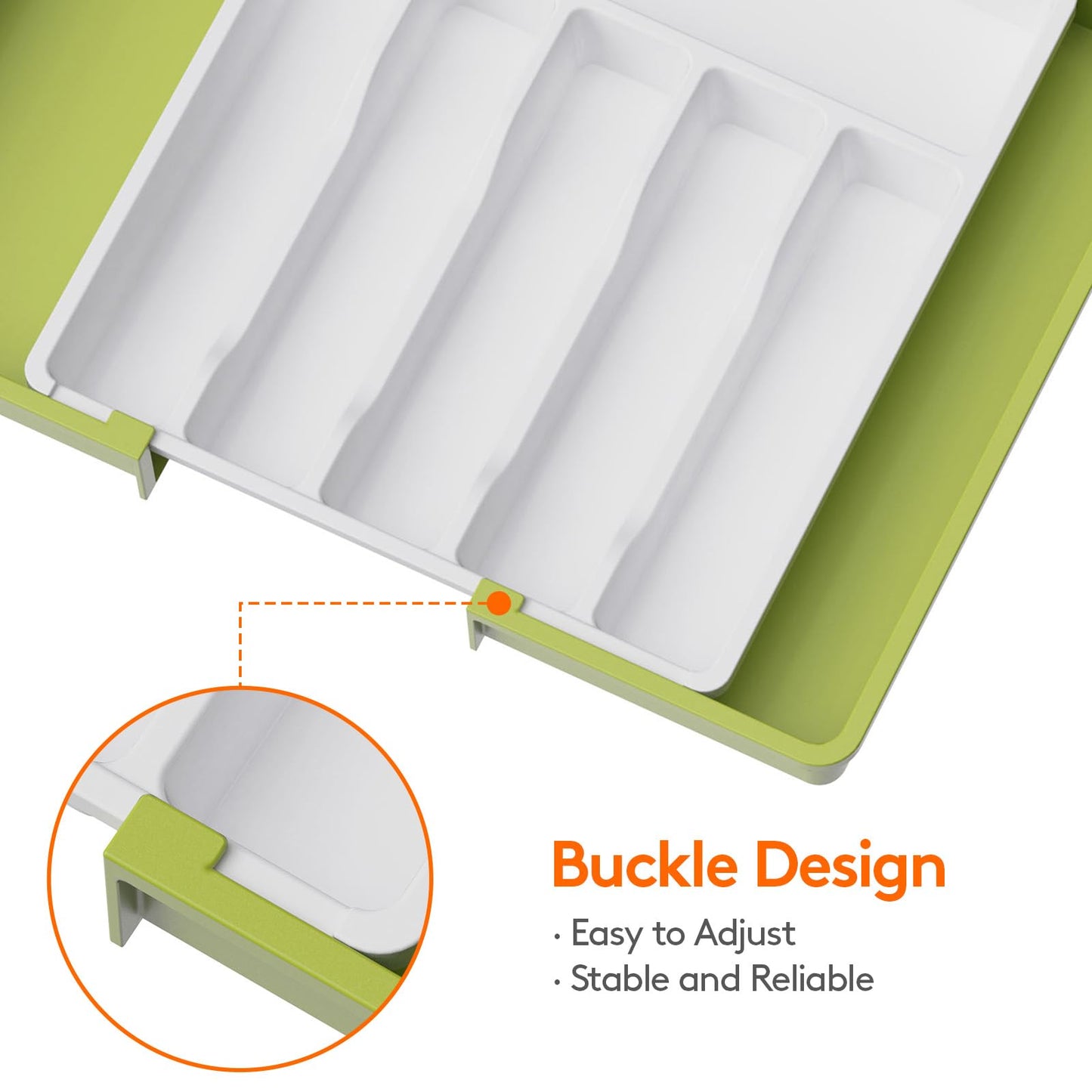 Lifewit Silverware Drawer Organizer, Expandable Utensil Tray for Kitchen, BPA Free Flatware and Cutlery Holder, Adjustable Plastic Storage for Spoons Forks Knives, 13-22 x 15", Green&White