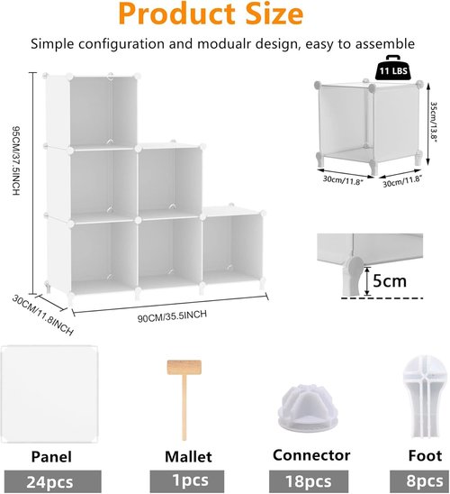 AWTATOS Cube Storage Organizer - 6 Cube Closet Shelves for DIY Stackable Storage | White
