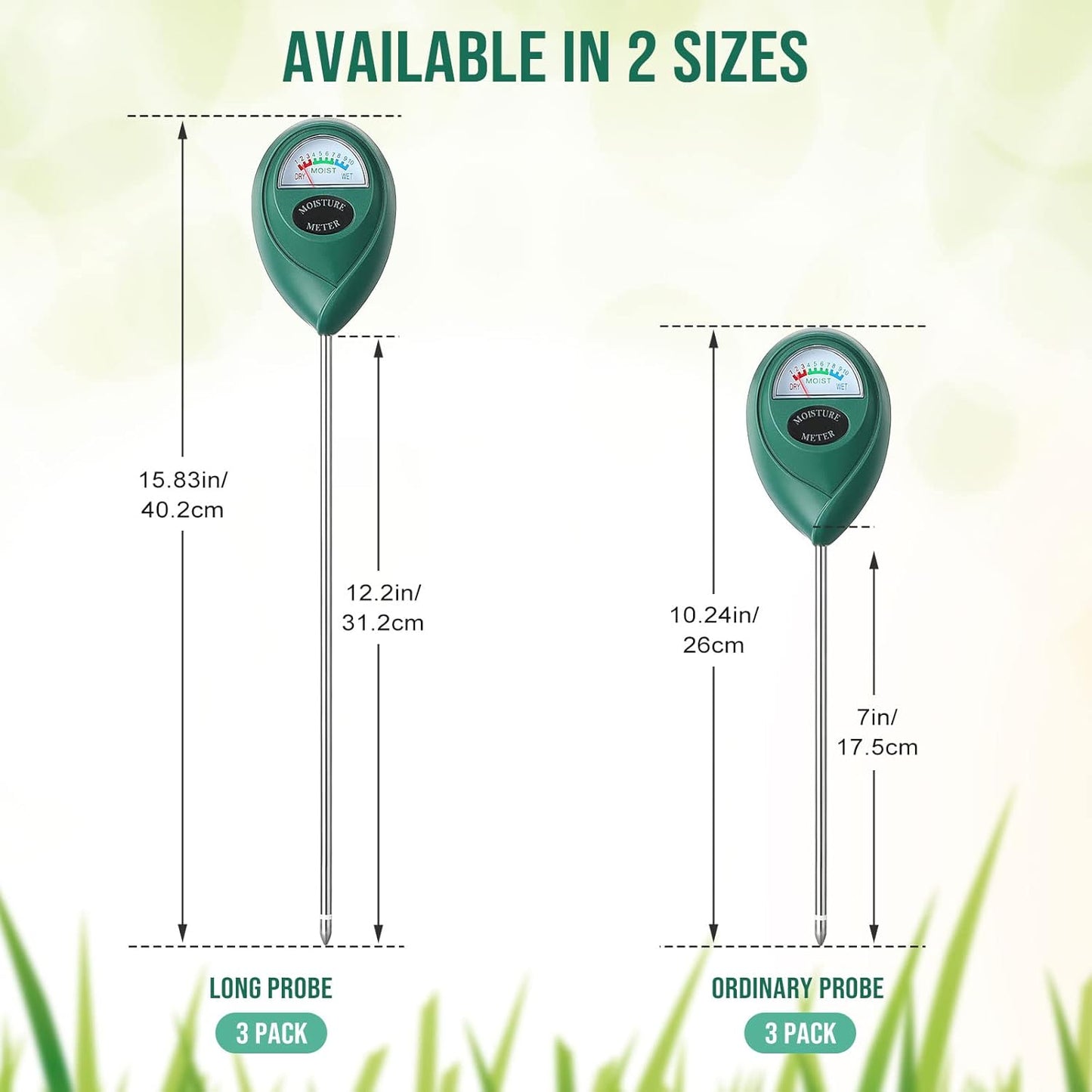 Macarrie Soil Moisture Meter - 6 Pack Long Probe Sensor for Indoor & Outdoor Plants | No Batteries Required