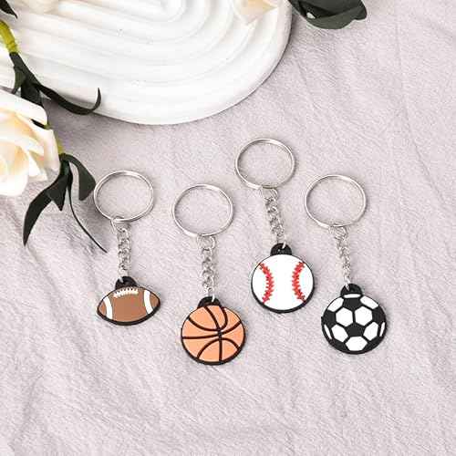 Sport Ball Keychain for Men Boys Birthday Sports Party Gift Bags Fillers School Party Reward Womens Team Gifts for Sports Lovers Men Basketball Soccer Football Baseball Keychain Set of 4