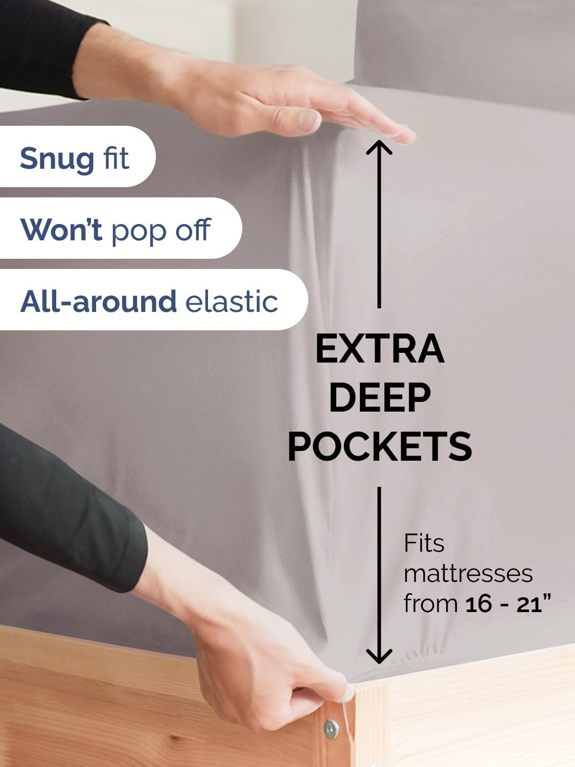 Regine Switzerland Extra Deep Pocket Twin XL Sheet Set - 3-Piece Breathable & Cooling Bedding - Soft, Fade & Wrinkle Resistant - Light Grey