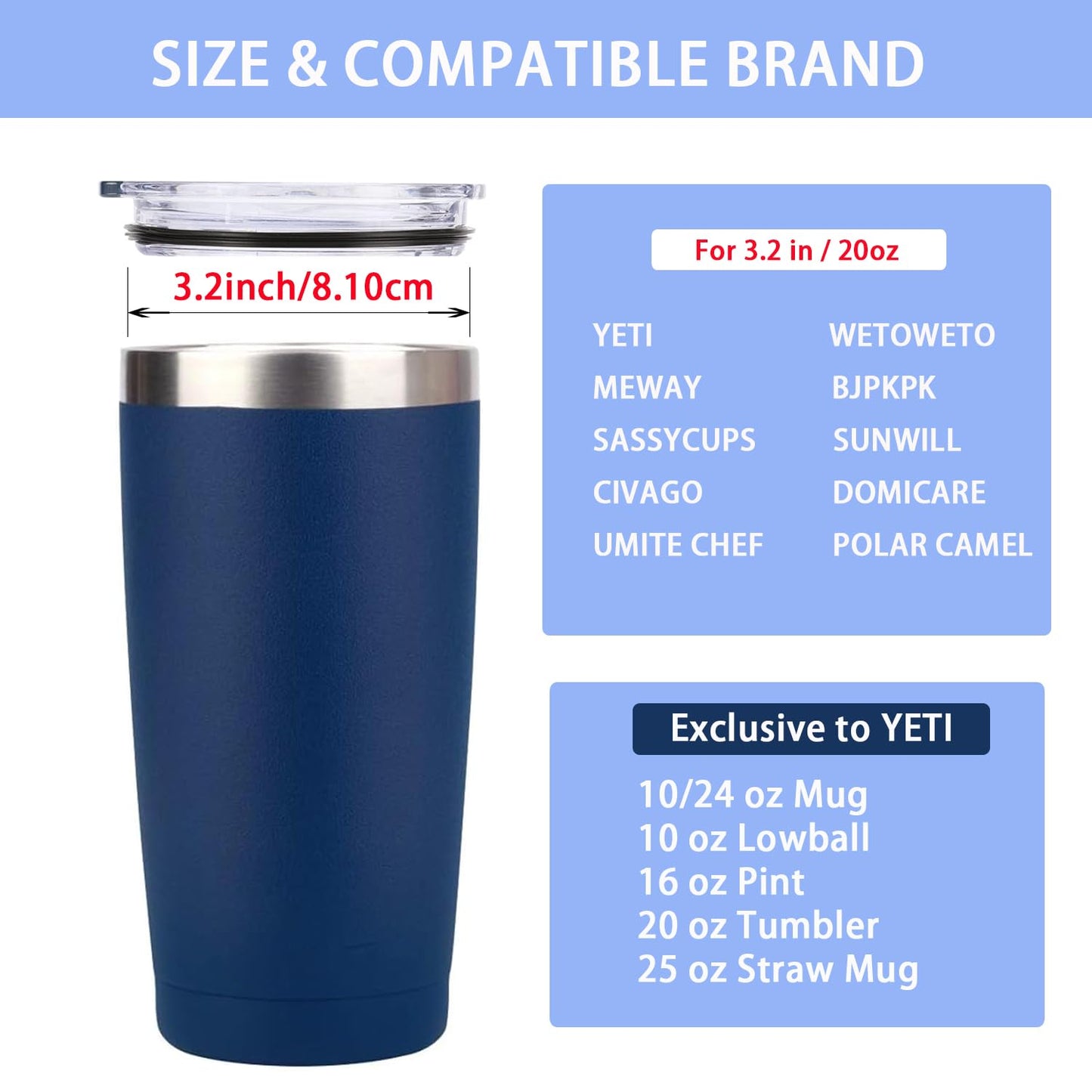 2 Pack 20 oz Tumbler Lid Replacement Lis Spill Proof Splash Resistant Slider Mug Toppe for Yeti Ramble and More Coffee Mugs