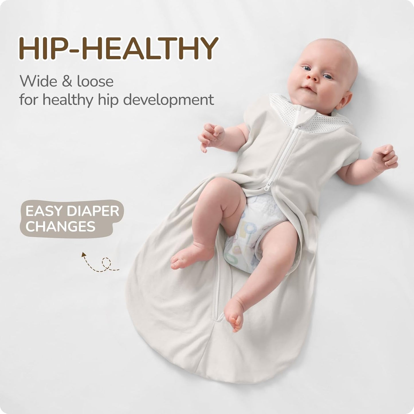 Skiennix Swaddle Sack | Safe Sleep Design with Breathable Mesh | 100% Cotton for 3-6 Months - Grey