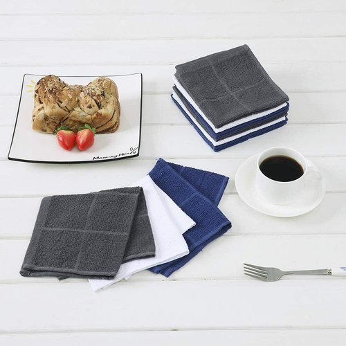 Glynniss Dishcloths - Highly Absorbent 100% Cotton Kitchen Dish Rags | 12-Pack Gray Cleaning Cloths
