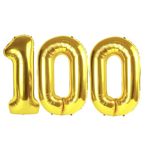 Gold Number 100 Balloon 40 inch, 100 Number Balloons, 100th Gold Birthday Decorations, 100 Year Old Women Men Golden Party Supplies