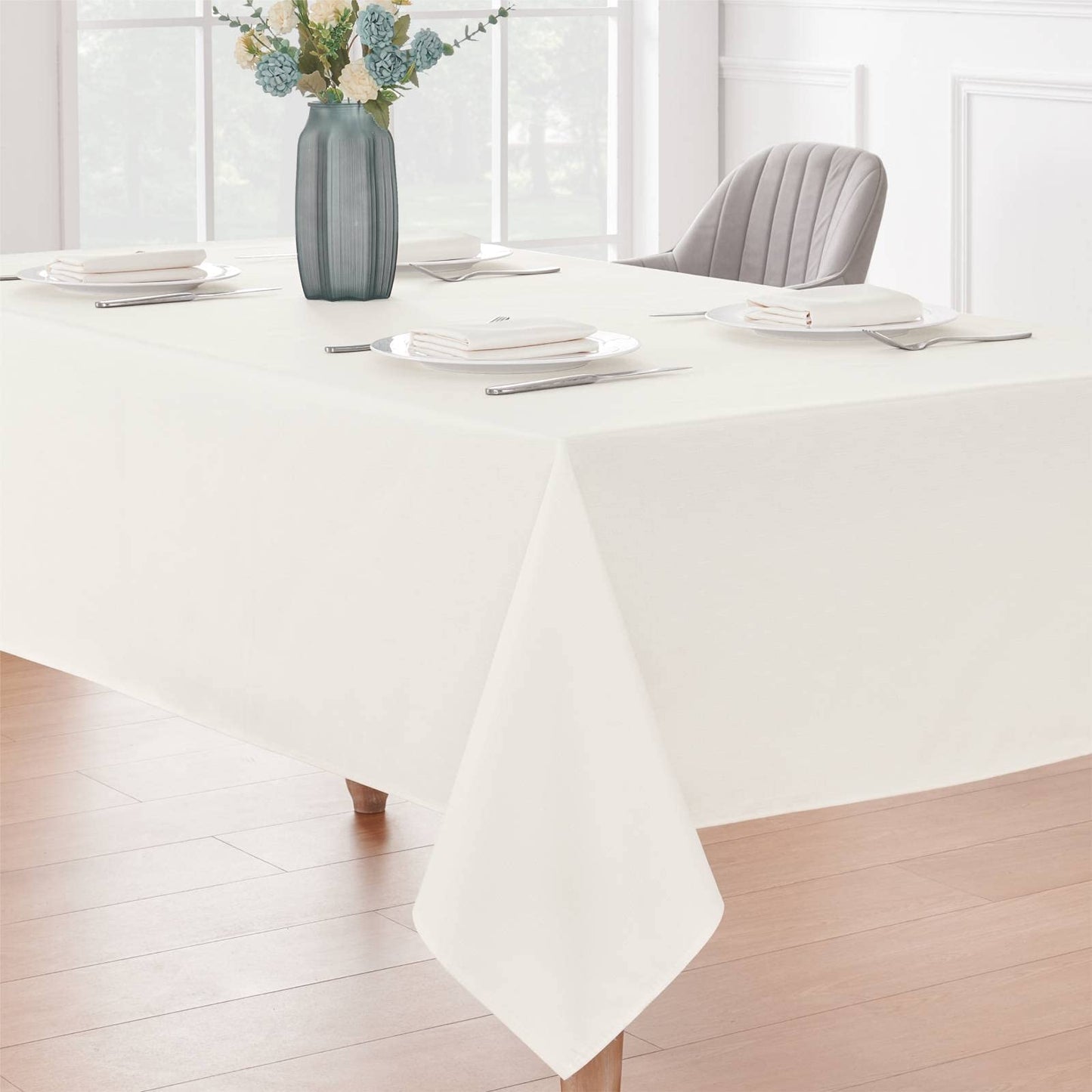 Veblandy Rectangle Tablecloth 60x144 inch Linen Textured Waterproof Table Cloth Stain and Wrinkle Resistant Washable, Decorative Fabric Table Cover for Outdoor and Indoor Use, Ivory