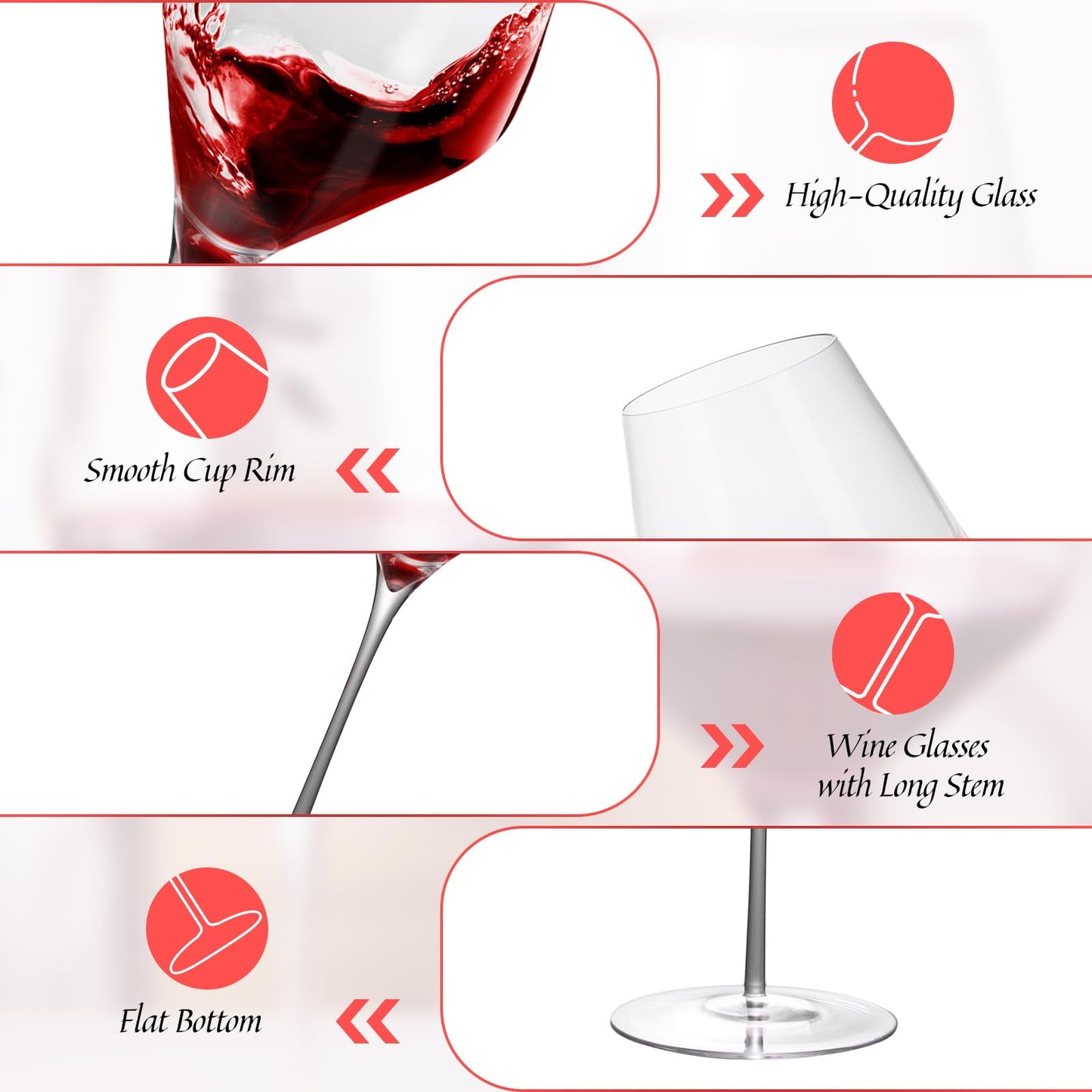 KAMMAK Wine Glasses Crystal Red and White Wine Glasses Set of 2, 13.8oz Hand Blown Bordeaux Wine Glass with Long Stem, Thin Glassware for Wine tasting, Birthday Gift, Party, Anniversary (GYH22)