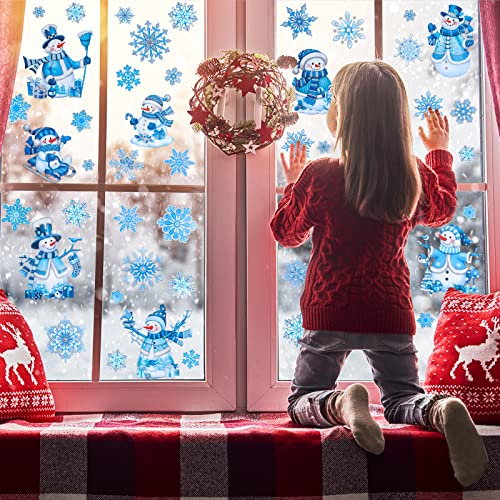 Christmas Window Clings Snowman & Snowflake Decals 4 Sheets Indoor Decor