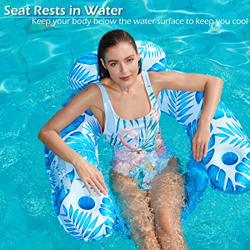 Inflatable Pool Float Chair - Tropical Blue & Gold Large 2 Pack Lounge with Cup Holders