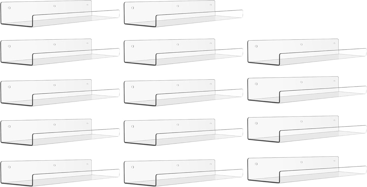 Upsimples 14-Pack Acrylic Wall Shelves - Clear Display Shelves for Toys, Perfume & Kids' Books