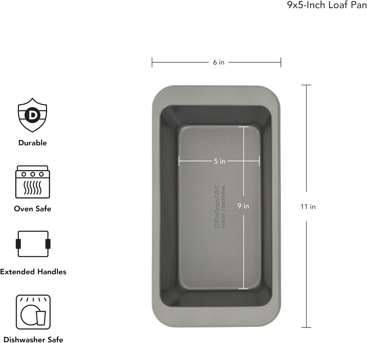 KitchenAid Nonstick Loaf Pan - Swiss Engineered Aluminized Steel, Dishwasher Safe, 9 x 5 Inch, Contour Silver