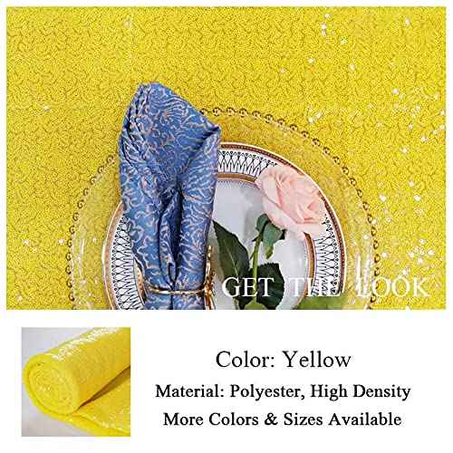 ShinyBeauty Yellow Table Runner 12x108 Inch Sequin Table Runner 108 Inches Long Wedding Party Table Runner Sequins Linen Table Runner for Christmas Halloween Event Decorations
