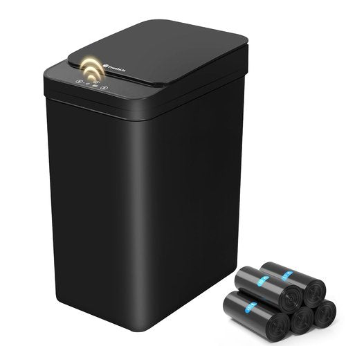 FRESHLIX Touchless Bathroom Trash Can - 2.6 Gallon Automatic Motion Sensor Bin | Waterproof Black Design