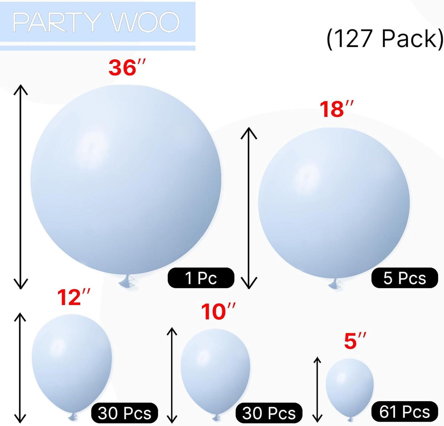 PartyWoo Baby Blue Balloon Arch Kit - 127pcs in Various Sizes for Graduation & Baby Showers