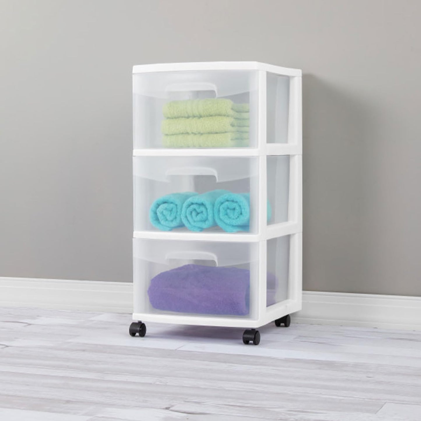 Sterilite 4 Pack Rolling Bin Cart - 3 Drawer Plastic Storage Organizer for Closet - White