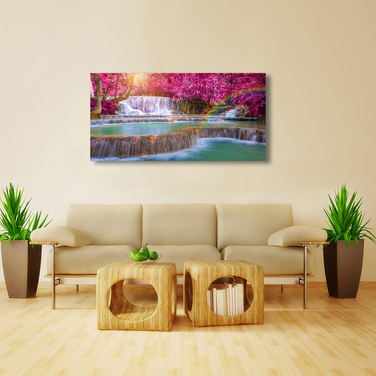 SiGuTie Waterfall Landscape Canvas Wall Art Prints Poster Lake Tree Pictures Wall Decor Natural Scenery Painting for Living Room Bedroom Kitchen Home Decoration 20x40 Artwork Easy Hanging