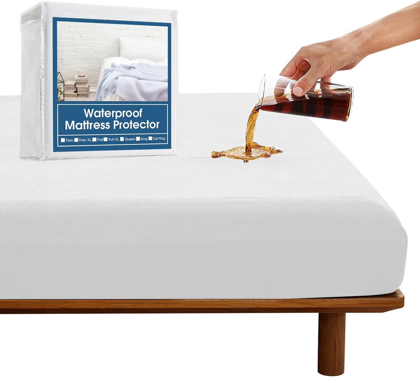 SPRINGSPIRIT Twin Mattress Protector - Waterproof Fitted Pad Cover for Up to 14'' Depth
