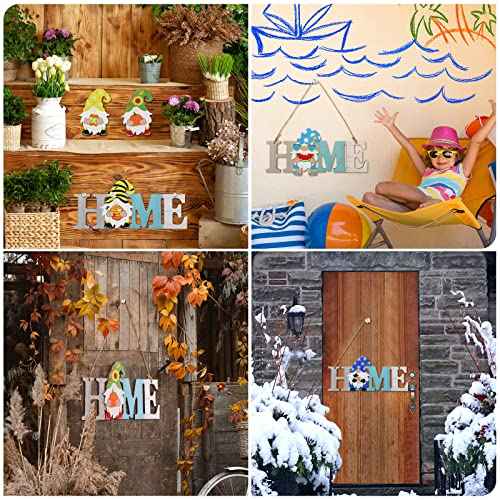 Interchangeable Gnome Home Sign Wood Fall Thanksgiving Door Decor Holiday Seasonal Decorations with 12 Pcs Changeable Gnomes for Christmas Halloween Home Wall Decor(Blue)