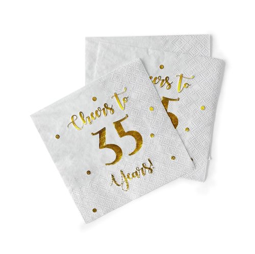 Cheers to 35 Years Cocktail Napkins | Happy 35th Birthday Decorations for Men and Women and Wedding Anniversary Party Decorations | 50-Pack 3-Ply Napkins | 5 x 5 inch folded (White)