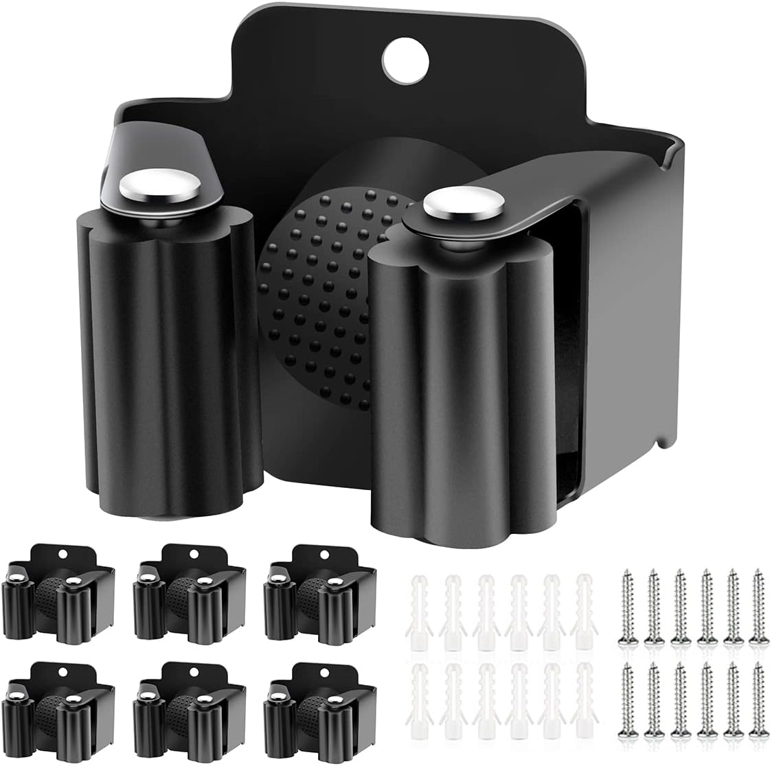 Verdenu Broom Holder - Stainless Steel Command Rack for Garden Tools | 6 Pack, Black