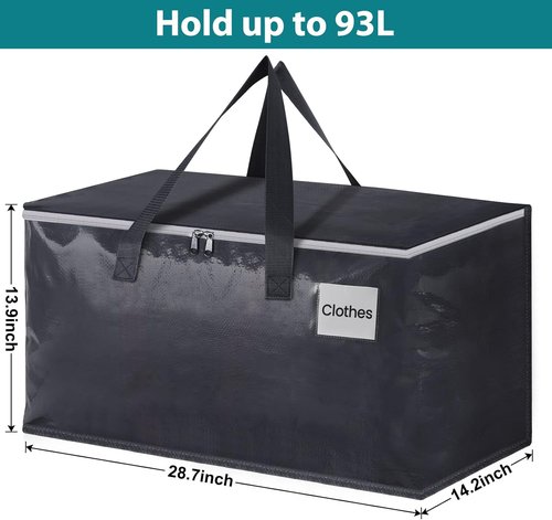 Fabspace Heavy-Duty Moving Boxes - Collapsible Storage Totes with Strong Zippers & Handles | 93L, 8-Pack