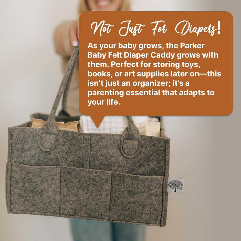 Parker Baby Co. Diaper Caddy - Large Charcoal Nursery Storage Bin & Car Organizer for Diapers