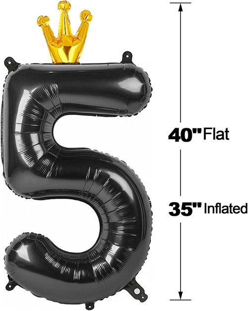 Black 5 Balloon - 40 Inch Number 5 Balloon for 5th Birthday Party Decorations | Black and Gold Theme