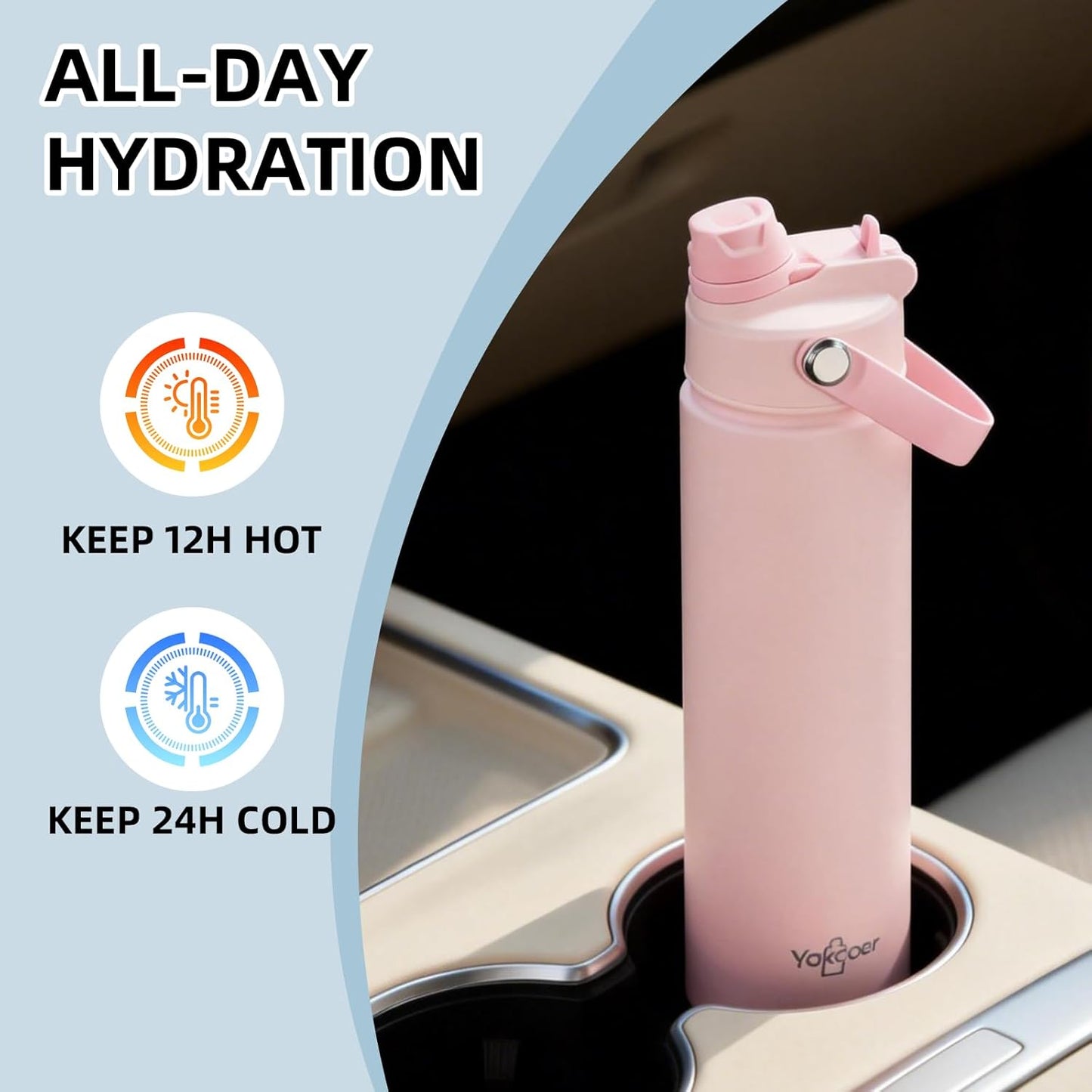Skiennix 26oz Insulated Water Bottle - 2-in-1 Straw & Spout Lid, Leak-Proof Design, Pink